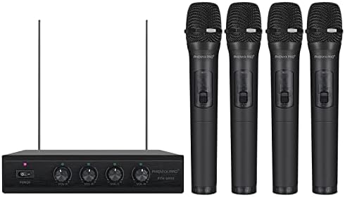 Phenyx Pro 4-Kanal-VHF-Drahtlosmikrofonsystem PTV-2000A mit großer Reichweite für Karaoke & Kirche