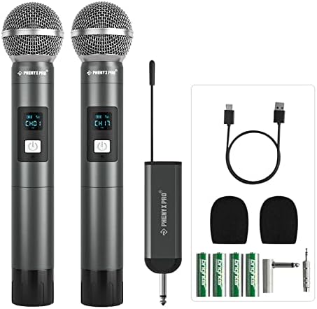 Phenyx Pro PDP-2 Duales Digitales Drahtloses Mikrofonsystem - Metall-Handmikrofone, 5 UHF-Gruppen für Karaoke & Hochzeit