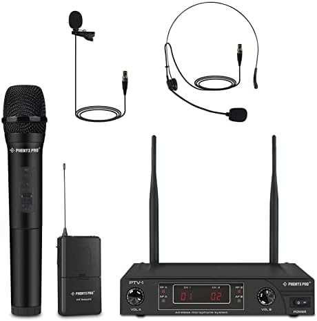 Phenyx Pro VHF Wireless Mikrofon System PTV-1B + 1 Handheld +1 Headset +1 Lapel +1 Bodypack - Stabile Signalübertragung 
