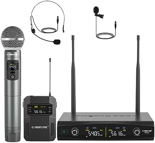 Phenyx Pro Kabelloses Mikrofon-Set PTU-52B mit 2x30 UHF-Frequenzen für Karaoke & DJ