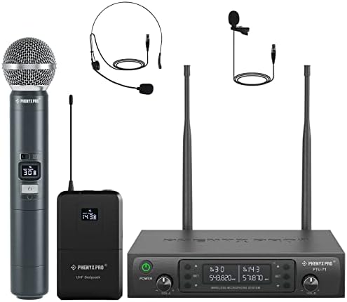 Phenyx Pro Wireless Mikrofon System 328ft Reichweite 2x100 UHF-Kanäle für Gesang Kirche Karaoke (PTU-71-1H1B)