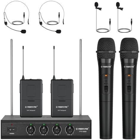 Phenyx Pro 4-Kanal Kabelloses VHF-Mikrofonsystem PTV-2000B für Kirche Meetings Konferenzen