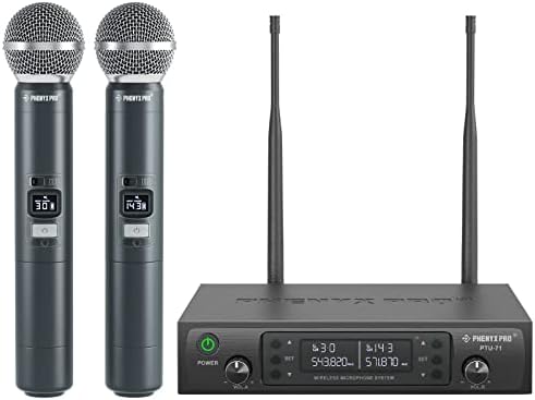 Phenyx Pro Drahtloses UHF Mikrofonsystem + 328ft Reichweite Auto Scan + Für Karaoke Gesang Kirche PTU-71A